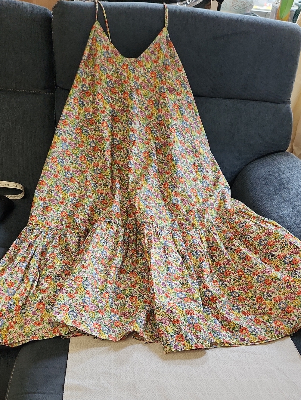 Charlie Joe Wild Flower Spaghetti-Strap Tiered Midi Dress Size L